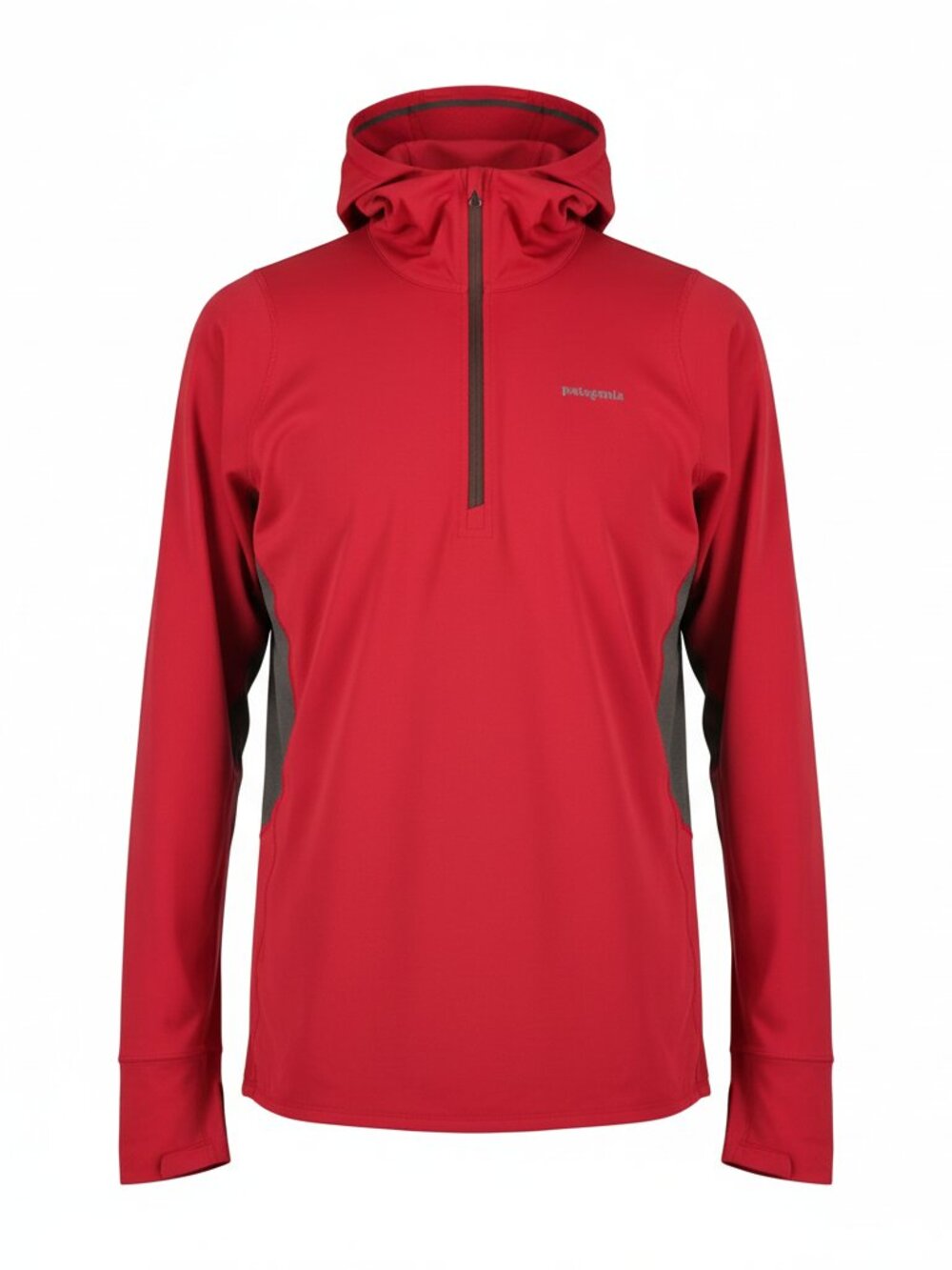 Patagonia Jacket Mens Large Red Gray Hooded Lightweight Performance Half Zip